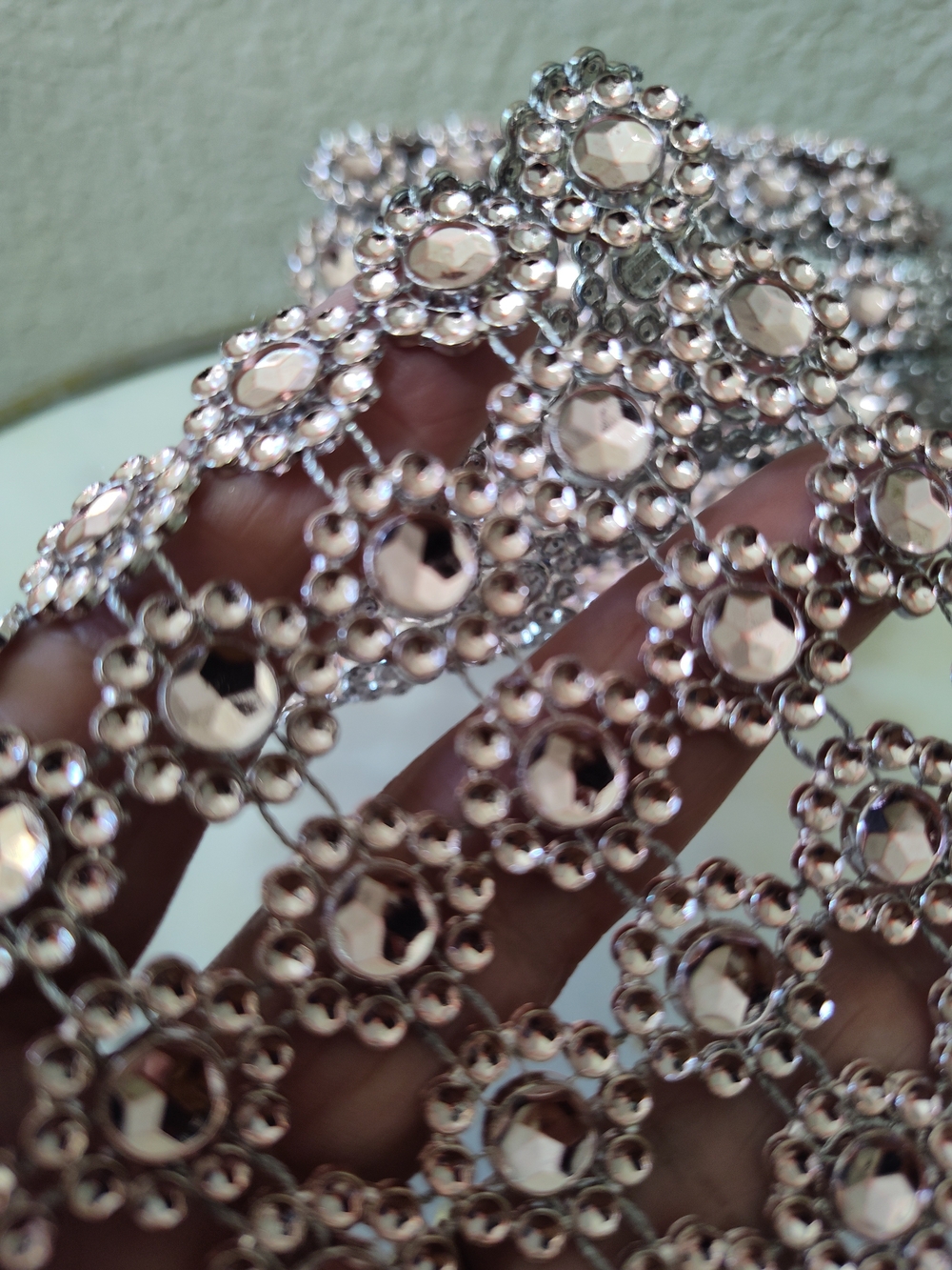 Rose Gold Rhinestone Mesh Trim 4" Wide by 8 Yards Crystal Bridal Craft Decor - Picture 4 of 6